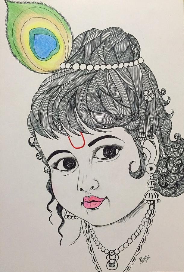 Divine Love: Radha Krishna Sketch - Brushstrokes of inspiration by Itee -  Drawings & Illustration, Religion, Philosophy, & Astrology, Hinduism -  ArtPal