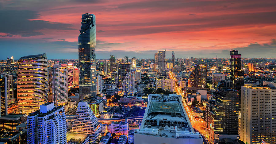 Bangkok city at sunset #1 Photograph by Anek Suwannaphoom
