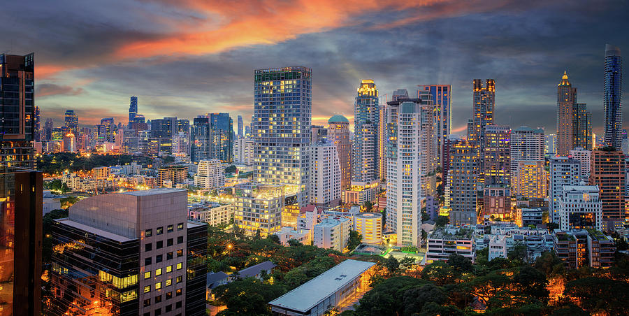 Bangkok city sunset and light in inght time #1 Photograph by Anek Suwannaphoom
