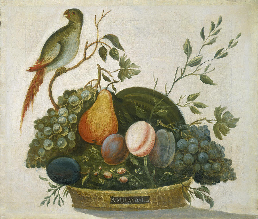 Basket Of Fruit With Parrot #2 Painting by A M  Randall