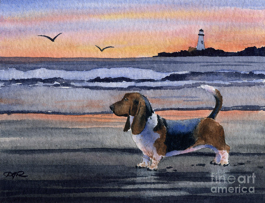 Sunset Painting - Basset Hound Sunset #2 by David Rogers