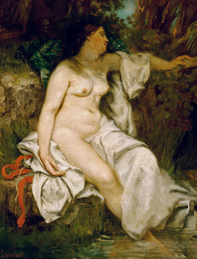Bather Sleeping By A Brook #2 Painting by Gustave Courbet