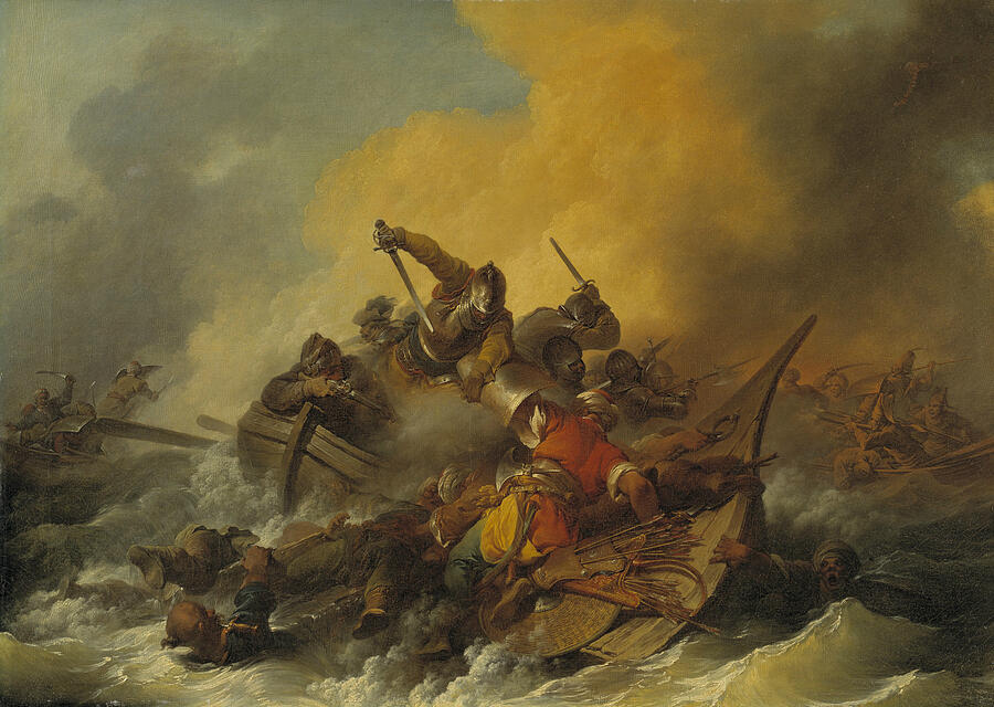 Battle at Sea between Soldiers and Oriental Pirates, from 1767 Painting by Philip James de Loutherbourg