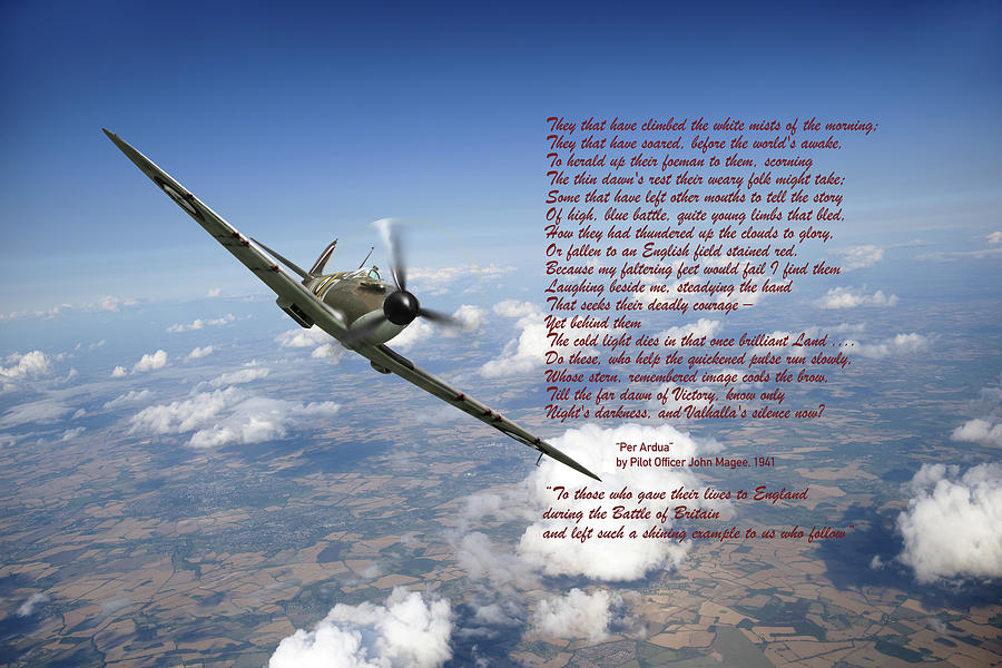 Airplane Photograph - Battle of Britain Spitfire Per Ardua poem #1 by Gary Eason