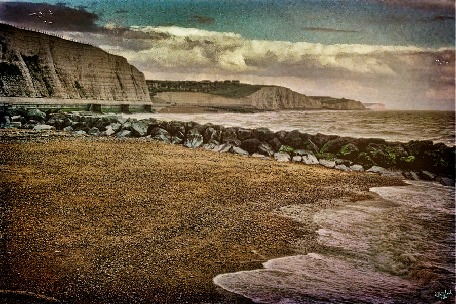 Vintage Photograph - Beach and Cliffs at Rottingdean #1 by Chris Lord