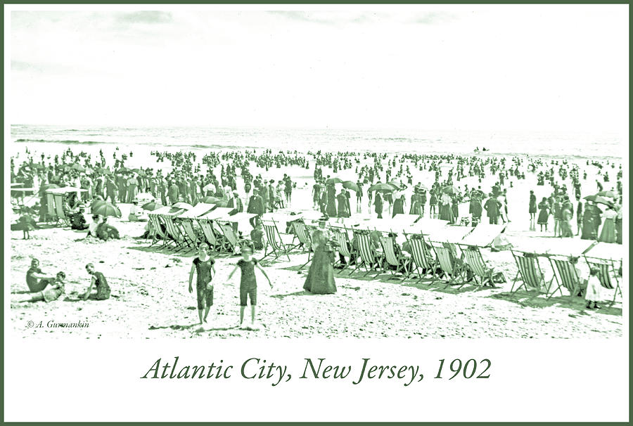 Beach, Bathers, Ocean, Atlantic City, New Jersey, 1902 #1 Photograph by A Macarthur Gurmankin