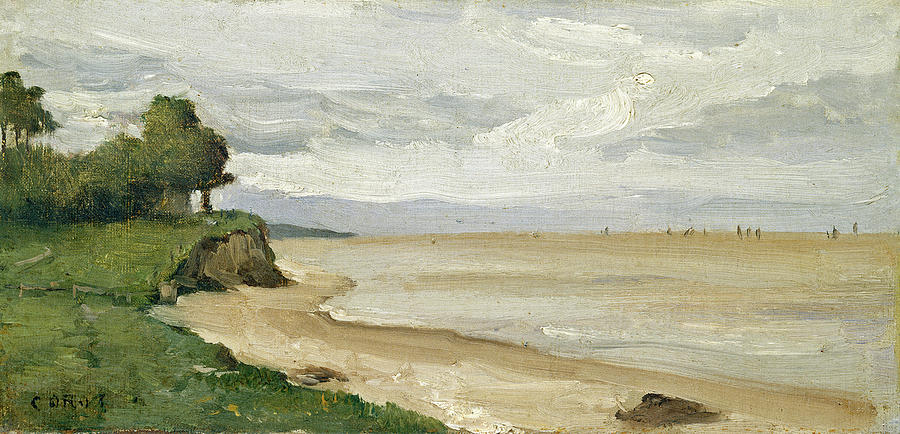 Beach near Etretat #1 Painting by Jean Baptiste-Camille Corot