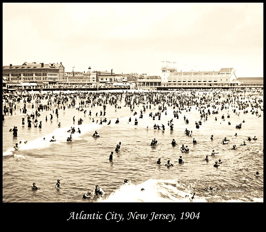 Summer Photograph - Beach, Surf, Bathers, Atlantic City, New Jersey, 1904 by A Macarthur Gurmankin