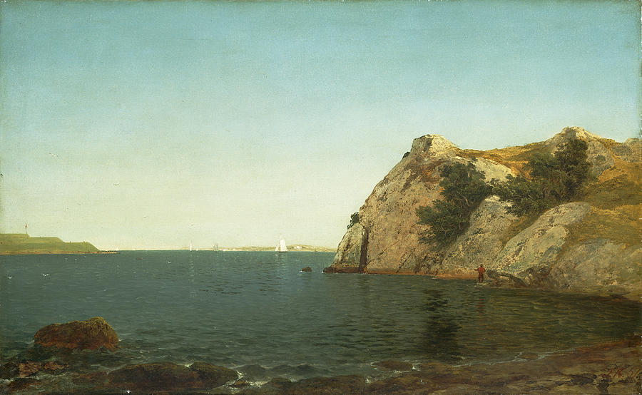John Frederick Kensett Painting - Beacon Rock. Newport Harbor #1 by John Frederick Kensett