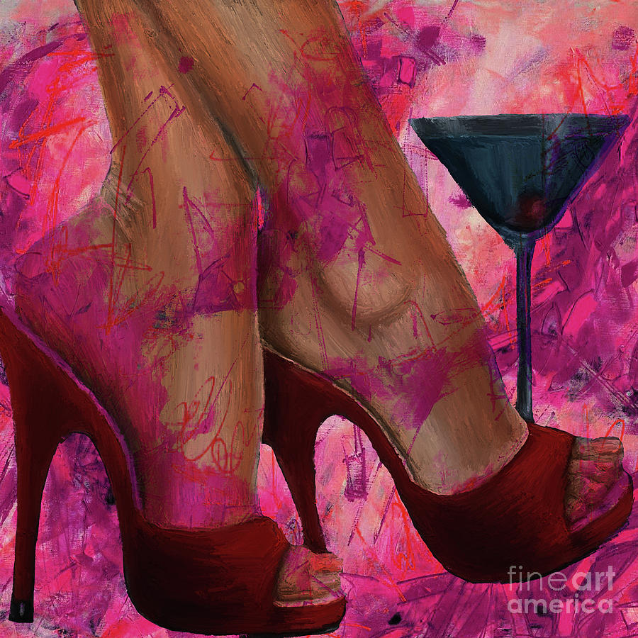 Beautiful feet with wine  #1 Painting by Gull G