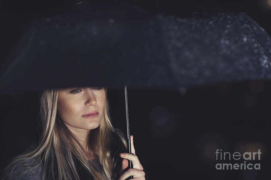 Beautiful sad woman under the rain #1 Photograph by Anna Om