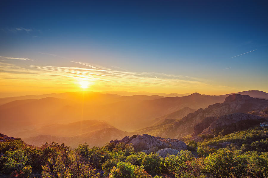 Beautiful sunset over the mountain Photograph by Valentin Valkov - Fine ...