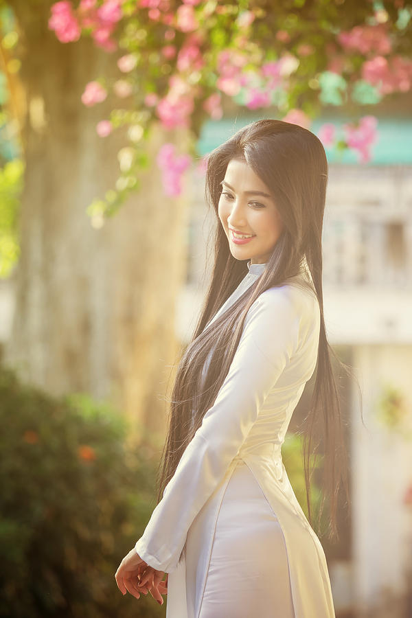 Beautiful Vietnamese Girl In Traditional Long Dress Photograph By Huynh Thu 