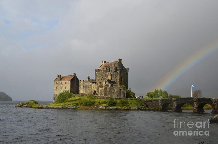 Castle Photograph - Beautiful View of Eilean Donan Castle with a Rainbow #1 by DejaVu Designs