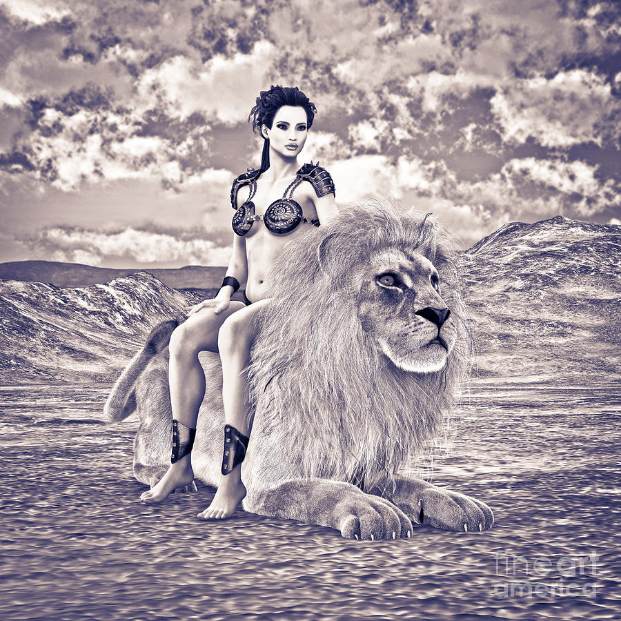 Fantasy Digital Art - Beauty and Lion #1 by Design Windmill