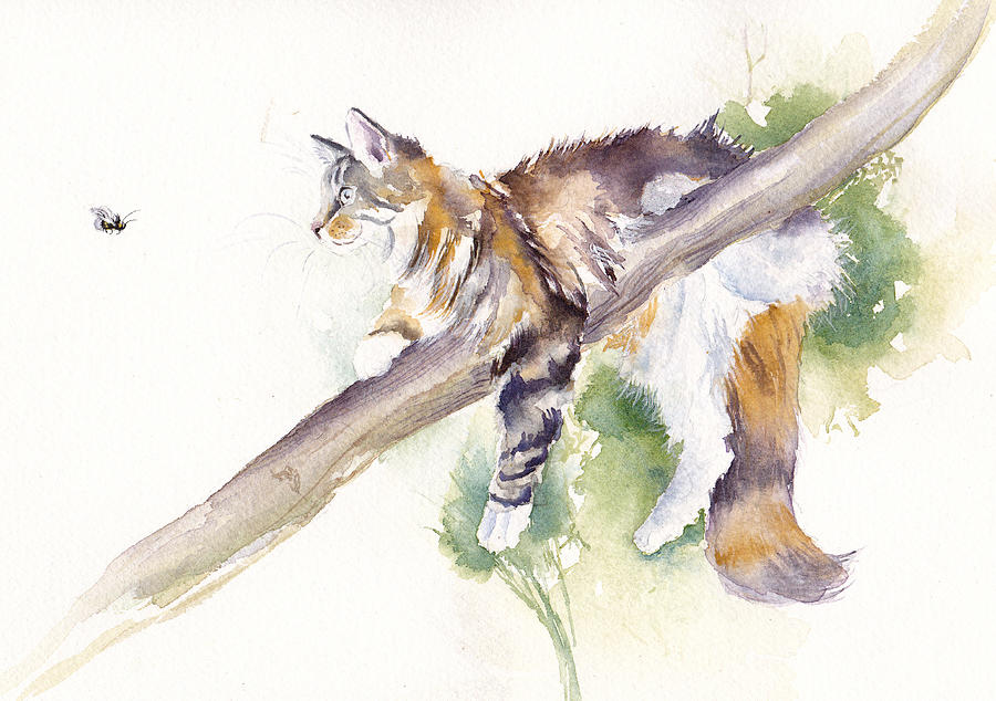 Bee High - Cat up a Tree Painting by Debra Hall