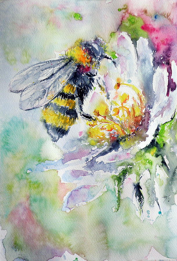 Bee on flower #1 Painting by Kovacs Anna Brigitta