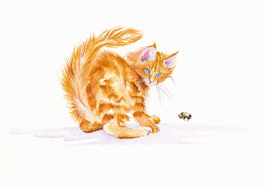 Ginger Kitten - Bee Wary Painting by Debra Hall
