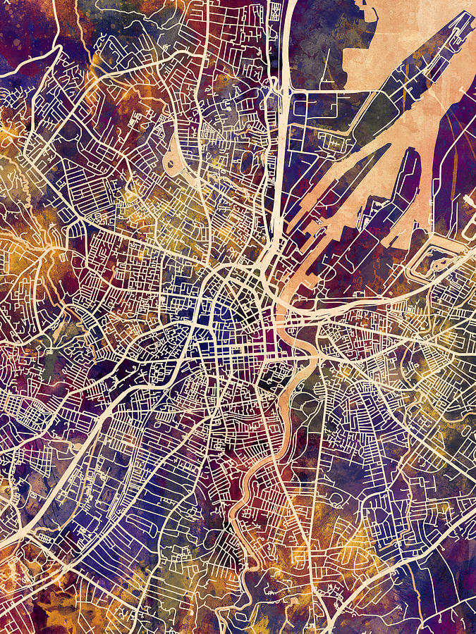 Belfast Northern Ireland City Map #1 Digital Art by Michael Tompsett