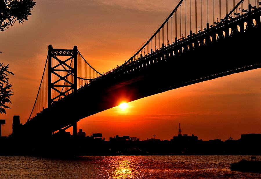 Philadelphia Photograph - Ben Franklin Bridge Sunset #1 by Matt Quest