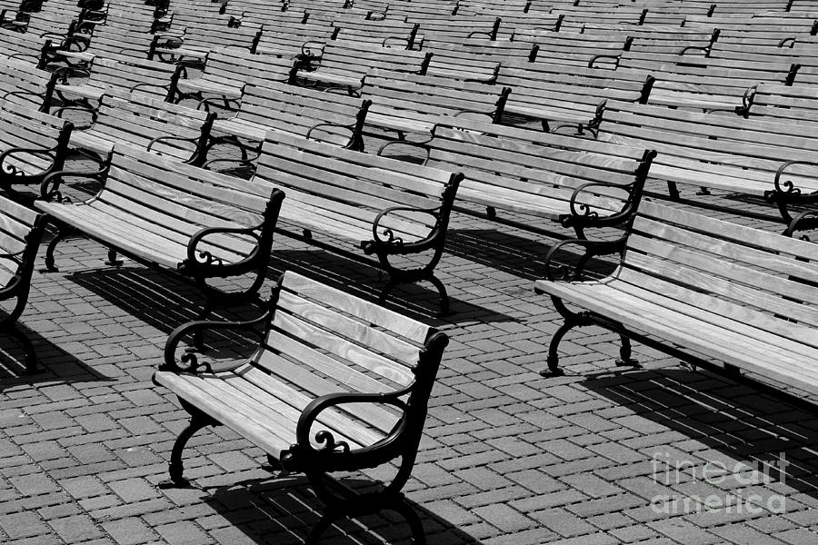 Black And White Photograph - Benches #1 by Perry Webster