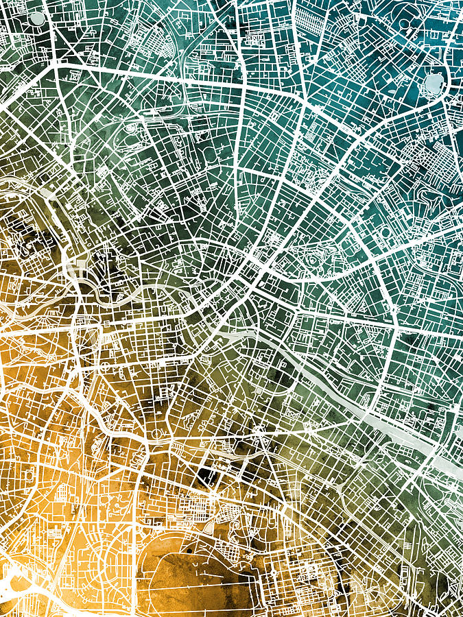 Berlin Germany City Map #1 Digital Art by Michael Tompsett