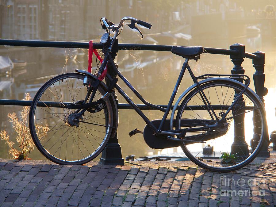 Transportation Photograph - Bicycle parked at the bridge in Amsterdam. Netherlands. Europe #1 by Bernard Jaubert