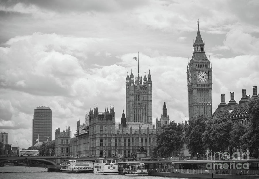 Big Ben Photograph - Big Ben by the river vintage look #1 by FWH Photography