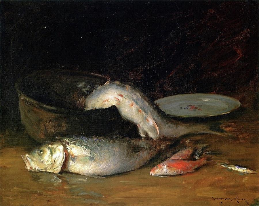Fishes Painting - Big Copper Kettle and Fish #1 by William Merritt Chase