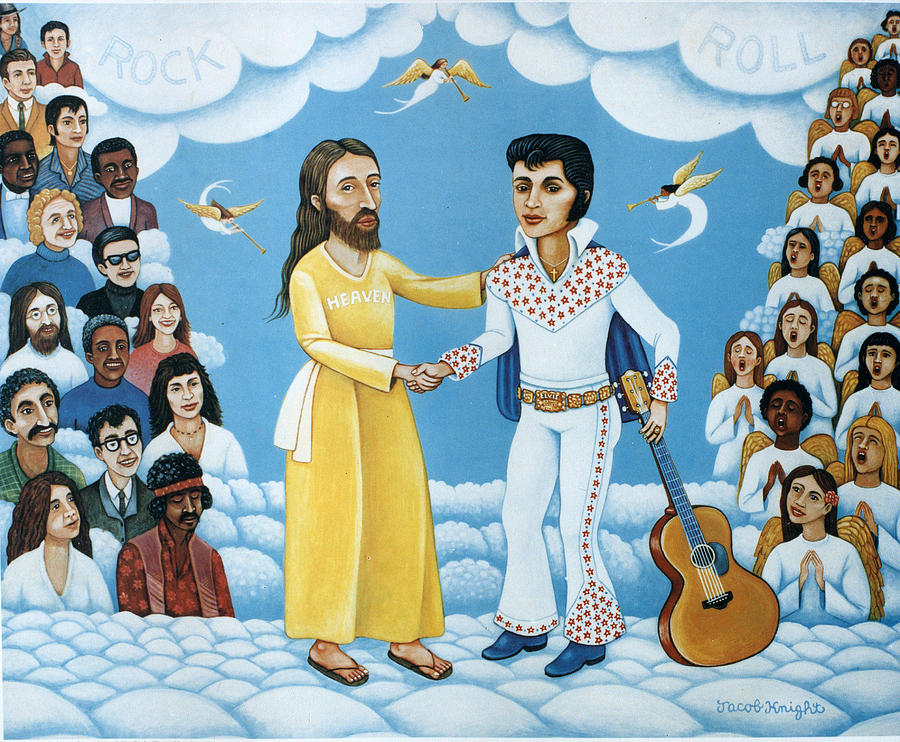 Elvis Presley Painting - Big Day in Rock n Roll Heaven #2 by James Mooney