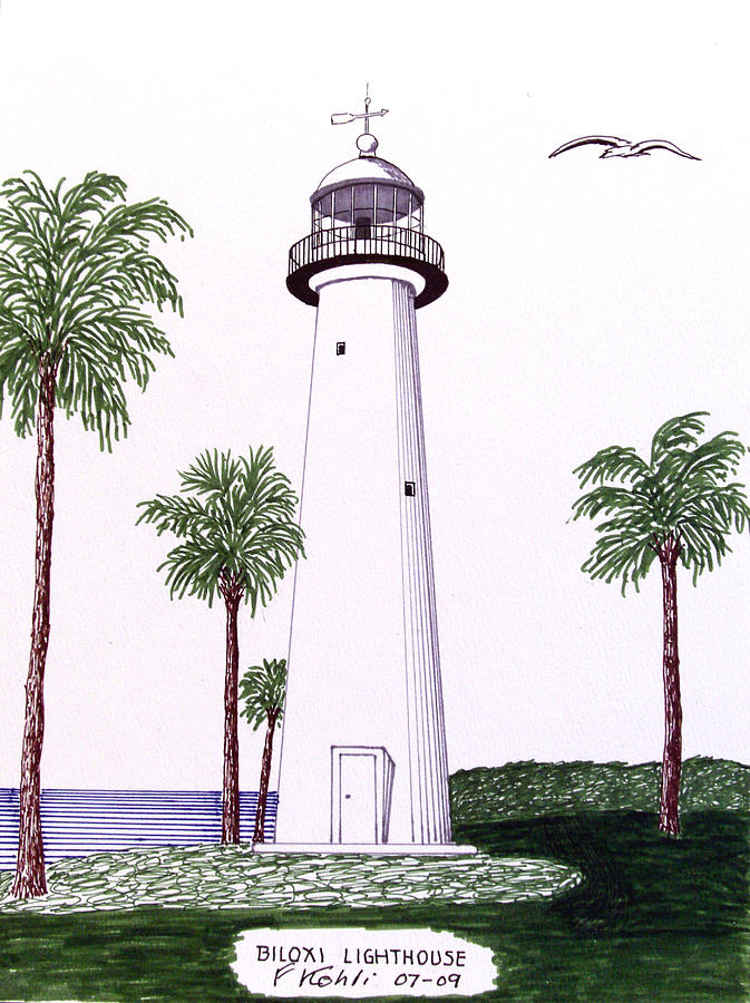 Biloxi Lighthouse #1 Drawing by Frederic Kohli