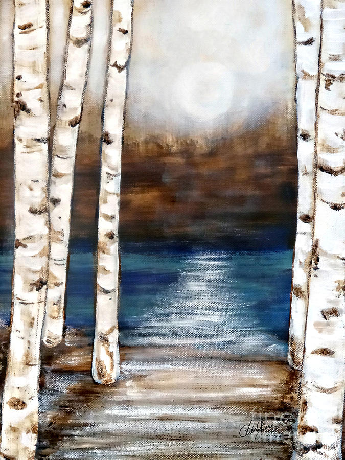 Birch Lake Painting by Cheryl Rose