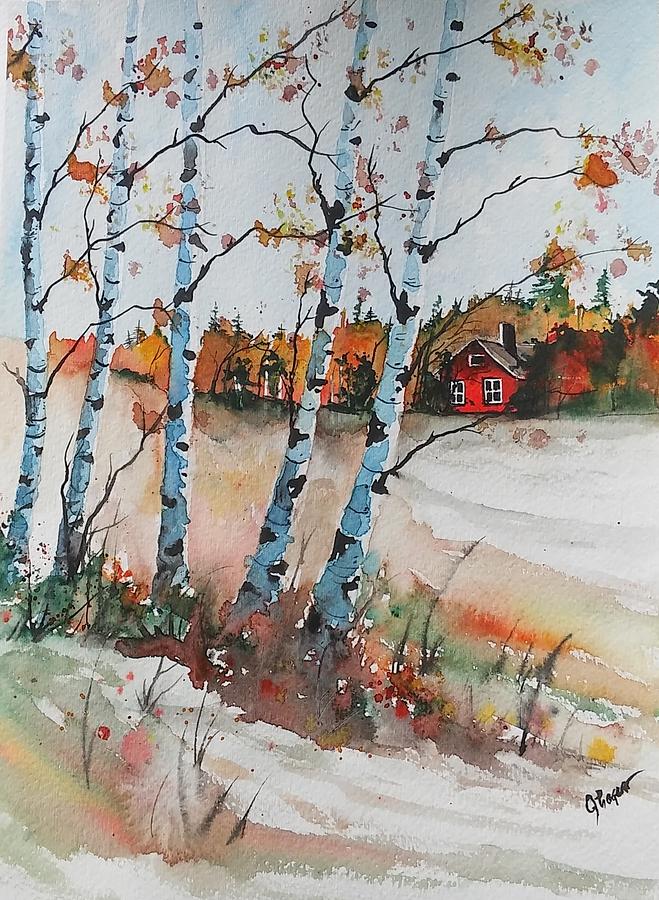 Landscape Watercolor Birch Tree Painting, online Jim Lagasse , Watercolor , Birch tree painting, Watercolor Painting, landscape art, wall art