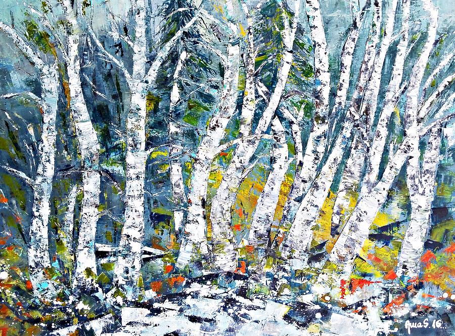 Birches Pond #2 Painting by Amalia Suruceanu