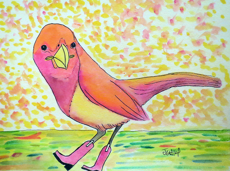 Surrealism Painting - Bird in Boots Watercolor #1 by Jo Claire Hall