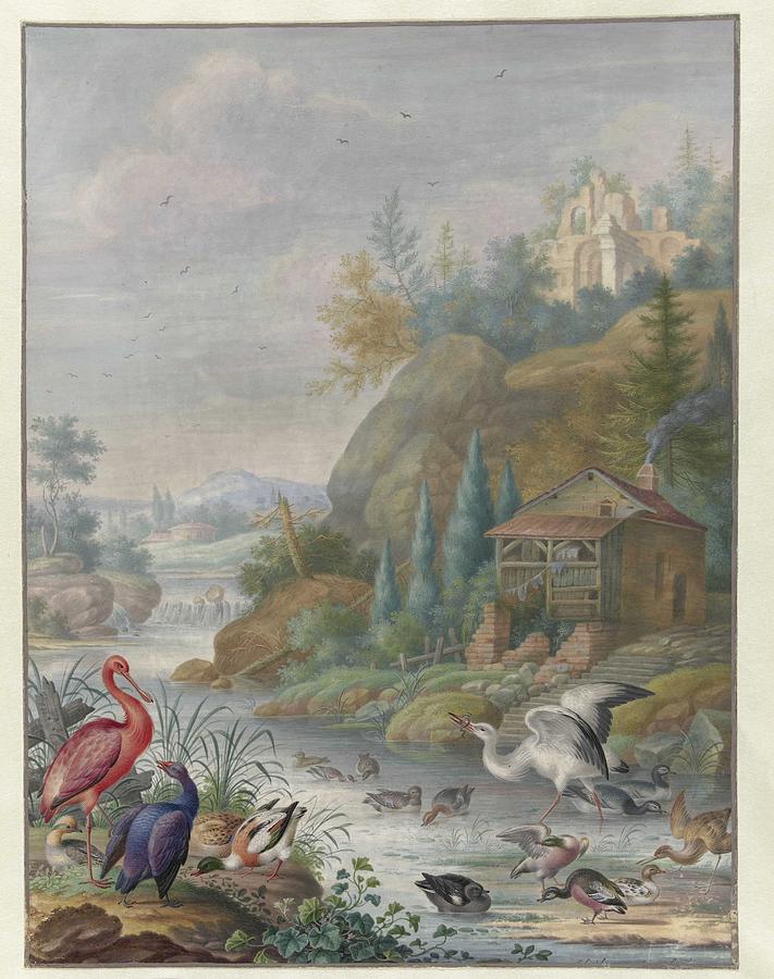 Birds Near A Mountain Stream, Herman Henstenburgh, C. 1683 - C. 1726 Painting