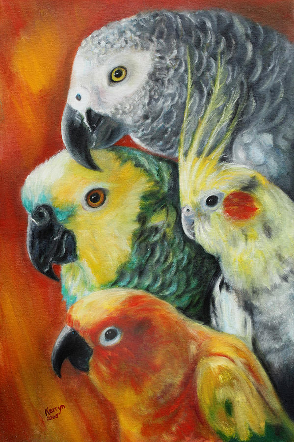 Parrot Painting - Birds Of Different Feathers #1 by Karryn Arthur