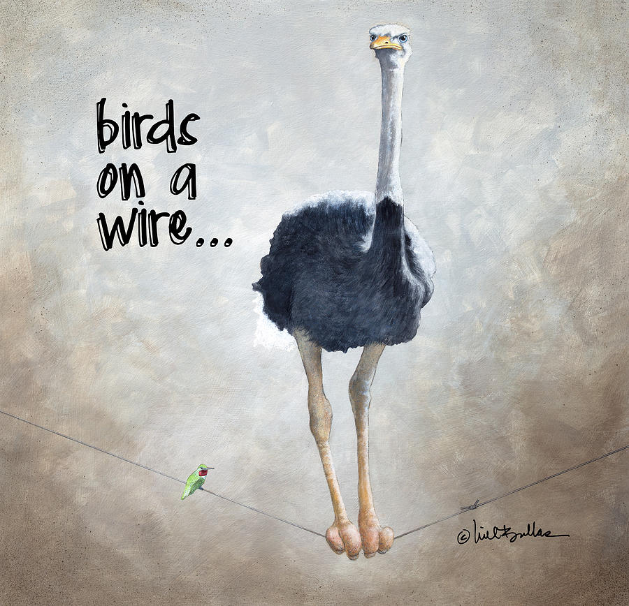 Ostrich Painting - Birds On A Wire... #4 by Will Bullas