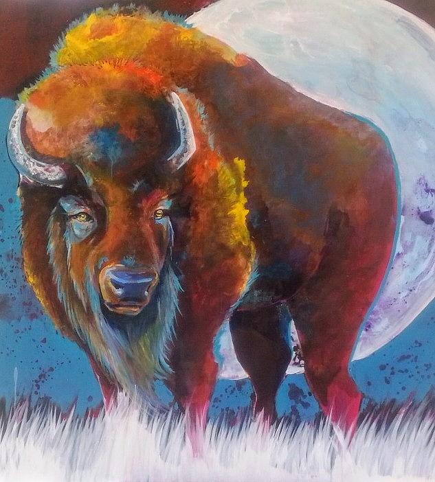 Bison Painting - Bison Moon #1 by Cassie Chapin