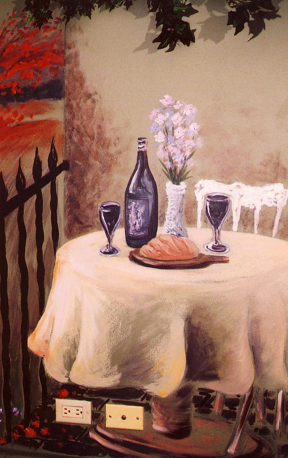 Wine Painting - Bistro Mural Detail 3 #1 by William Russell Nowicki