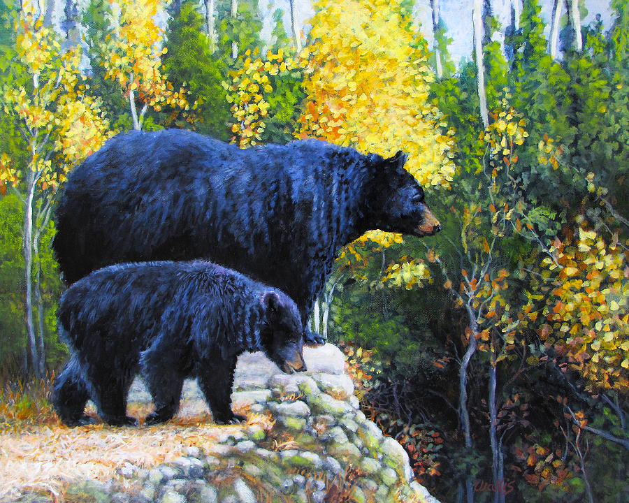 Black Bear And Cub Painting