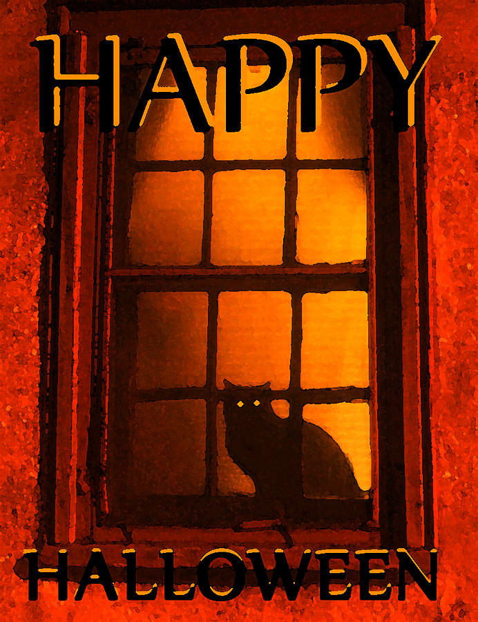 Black Cat Halloween Card #1 Painting by David Lee Thompson