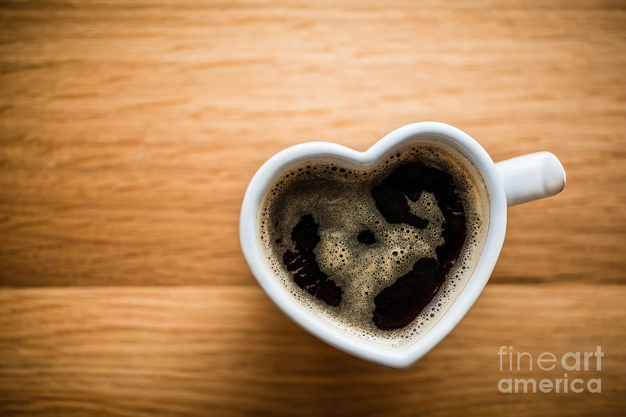 Black coffee, espresso in heart shaped cup. Love, Valentines Day, vintage #1 Photograph by Michal Bednarek
