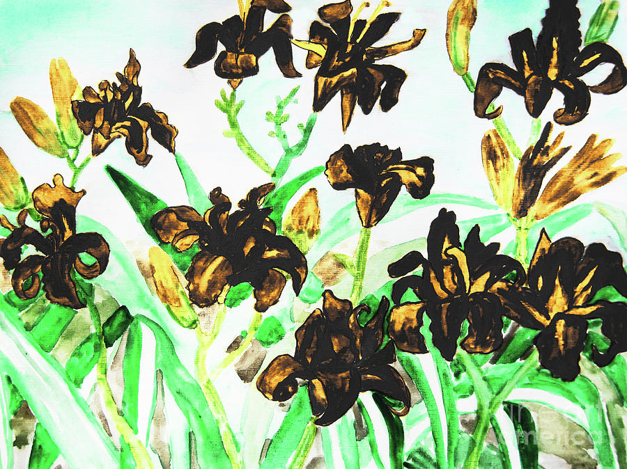 Black daily lilies #1 Painting by Irina Afonskaya