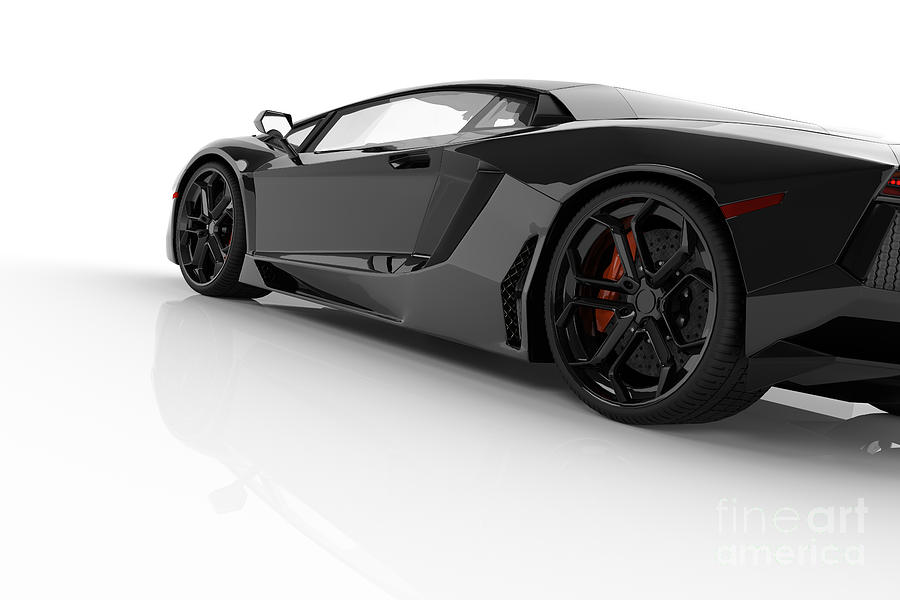 Black Fast Sports Car On White Background Studio Photograph