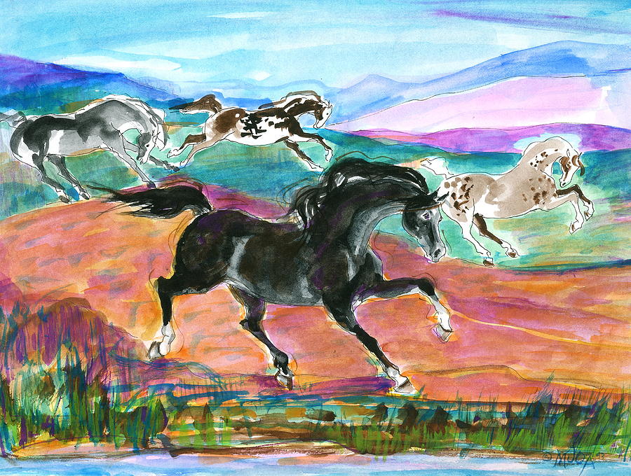 Black pony #1 Painting by Mary Armstrong