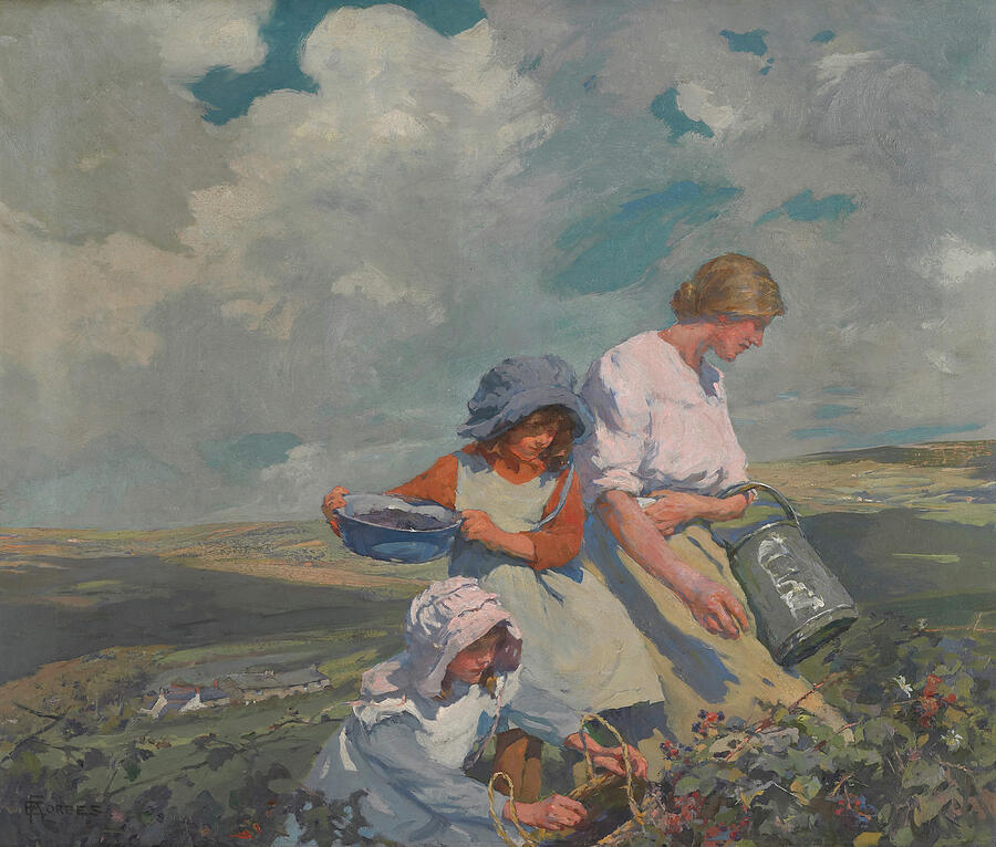 Blackberry Gathering, from circa 1912 Painting by Elizabeth Forbes