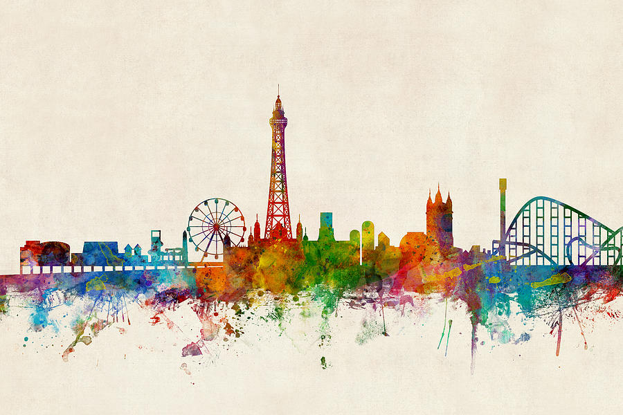 City Digital Art - Blackpool England Skyline #1 by Michael Tompsett