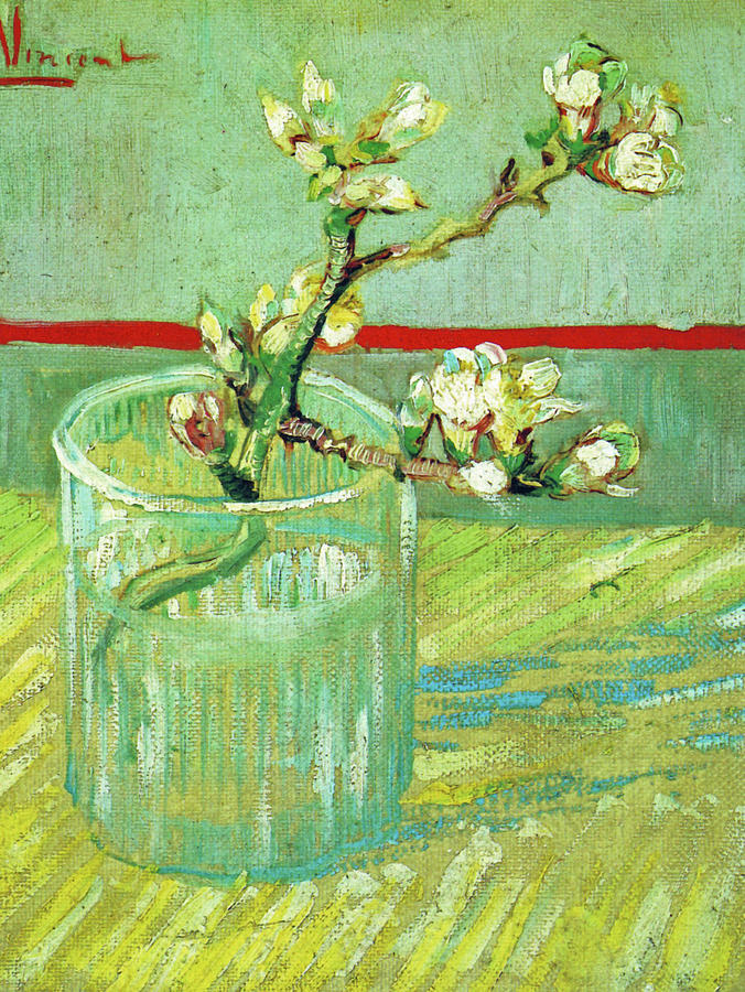 Blossoming Almond Branch in a Glass #1 Painting by Vincent van Gogh