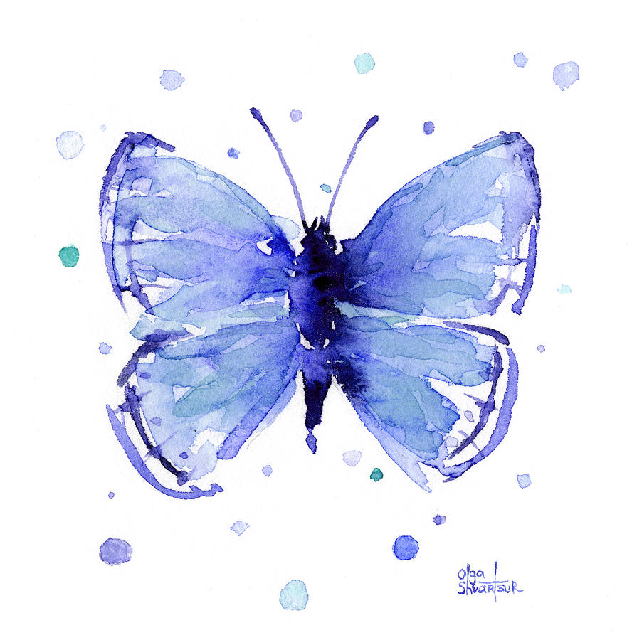 Butterfly Painting - Blue Abstract Butterfly #1 by Olga Shvartsur